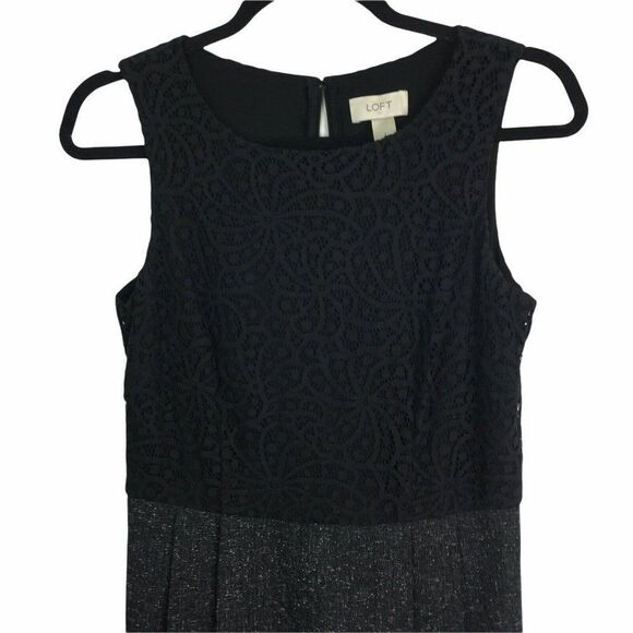 Loft Womens Size 2 Dress Bodice Lace Overlay Pleated Skirt Scoop Neck Sleeveless - Picture 2 of 9